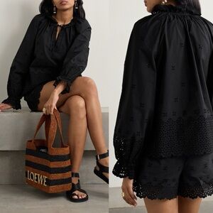 FULL SET Ulla Johnson Alora Eyelet Blouse + Sabine Black Shorts